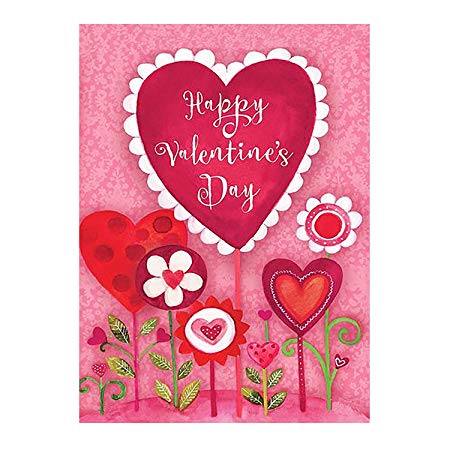 Wamika Happy Valentine's Day Love Heart Flowers Pink Double Sided Garden Yard Flag 12" x 18", Sweet Valentine Day Rose Floral Spring Welcome Decorative Garden Flag Banner for Outdoor Home Decor Party