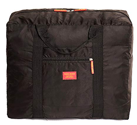 OriDecor Foldable Large Capacity Travel Spare Bag Beach Pack with Wide Opening, Zipper Pocket and a Large Holding Height, Great for Travel, Holiday, Camping, Hiking, Gym (Black)