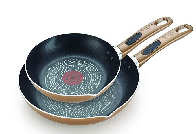 T-fal B036S264 B036S2 Excite ProGlide Nonstick Thermo-Spot Heat Indicator Dishwasher Oven Safe 8 Inch and 10.5 Inch Fry Pan Cookware Set, 2-Piece, Bronze