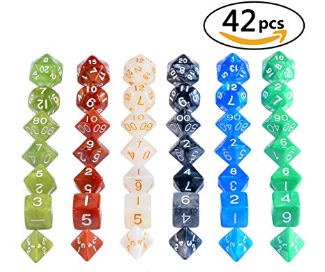 Ellzk DND Dice Polyhedral Dice Dungeon And Dragons Game Dice RPG Dice RPG MTG D4-D20 Table Games 6x7 (42 Pieces) (Dapple)
