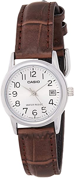 Casio #LTP-V002L-7B2 Women's Standard Analog Leather Band Silver Numbers Dial Date Watch