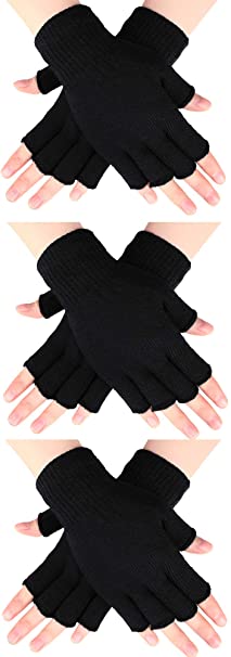 3 Pairs Half Finger Gloves Winter Fingerless Gloves Knit Gloves for Men Women