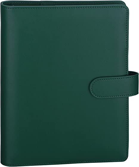 Antner A5 Notebook Binder 6 Ring Planner Binder for A5 Refill Paper, PU Leather Refillable A5 Budget Binder Loose Leaf Organizer Binder Cover with Magnetic Buckle for Budgeting, Dark Green