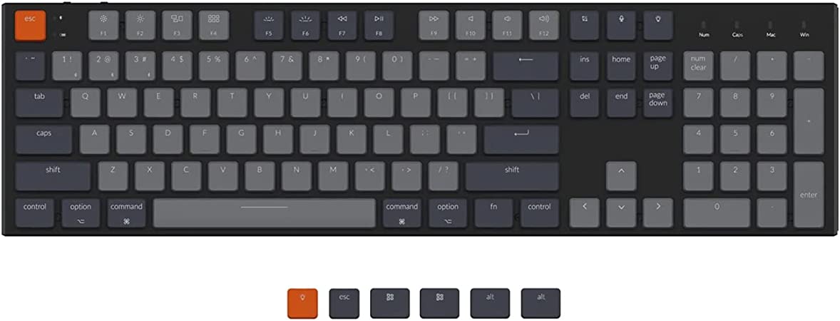 Keychron K5 Hot-swappable Wireless Bluetooth/USB Wired Gaming Mechanical Keyboard, Full Size Layout 104 Keys White LED Backlight Aluminum Frame for Mac Windows, Low Profile Optical Brown Switch