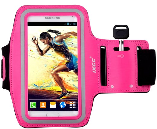 iXCC Racer Series Easy Fitting [Sport Gym Bike Jogging Running Walking] Armband with Dual Arm-Size Slots and Key Pocket for Samsung Galaxy S5 - Pink