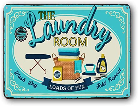Goutoports Laundry Room Vintage Metal Sign Laundry Room Blue Decorative Signs Wash Room Home Decor Art Signs 7.9x11.8 Inch