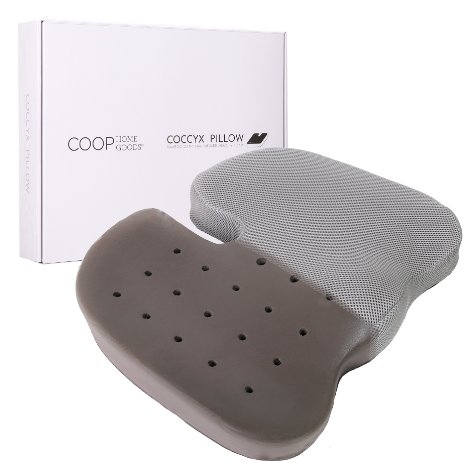 Coop Home Goods - Ventilated Orthopedic CoccyxBack Support Seat Cushion- Bamboo Charcoal Infused Memory Foam with Breathable Washable Cover - Grey