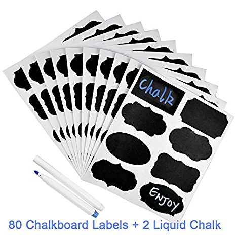 80 Reusable Chalkboard Labels with Liquid Chalk Marker 8 Sizes Rectangles Chalkboard Stickers Packaged for Labeling Jars, Parties, Craft Rooms, Weddings and Organize Your Home & Kitchen