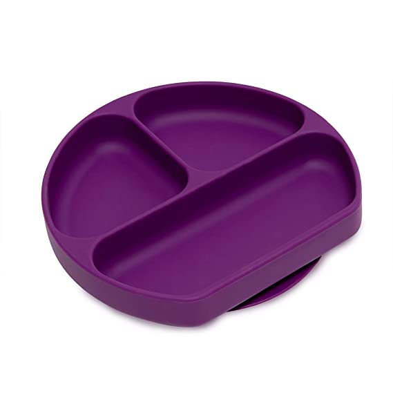 Silicone Grip Dish, Suction Plate, Divided Plate, Baby and Toddler, BPA Free, Microwave and Dishwasher Safe – Purple