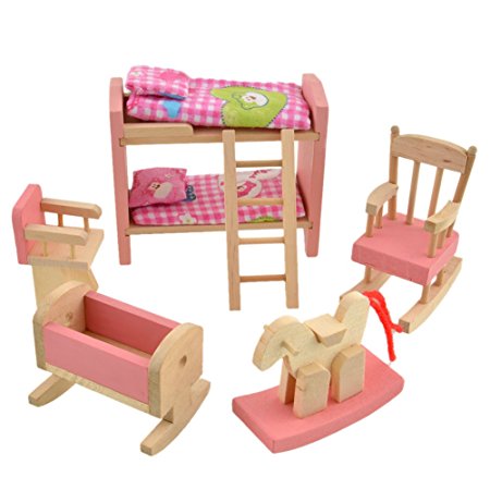 Vktech® Wooden Dollhouse Funiture Kids Child Room Set Play Toy (Bunk Bed)