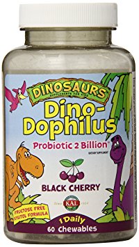 KAL Dino-Dophilus Probiotic 2 Billion Chewables, Black Cherry, 60 Count