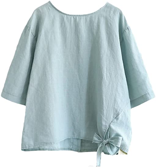Minibee Women's Cotton Linen Blouse Cute Tunics Tops Shirt