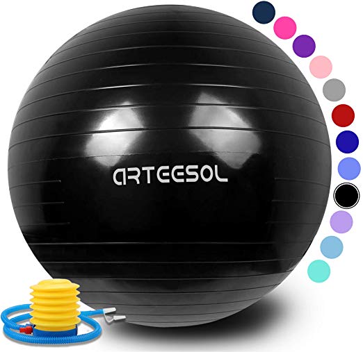 arteesol Exercise Ball, Anti-Burst Yoga Ball with Quick Pump, 45cm/55cm/65cm/75cm Thick Balance Ball Chair for Birthing Fitness Workout Stability Pilates, Gym & Home