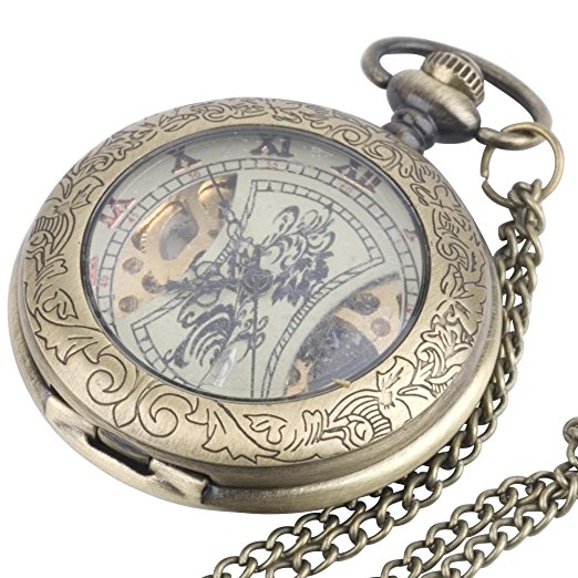 Brass Vintage Style Mechanical Pocket Watch Necklace