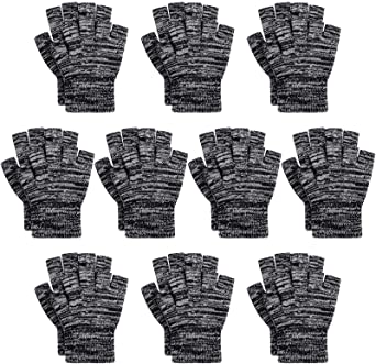 Cooraby 10 Pairs Half Finger Gloves Winter Warm Fingerless Stretchy Knit Gloves for Women and Men