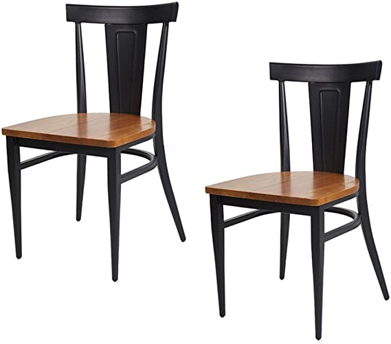 Dporticus Dining Chairs W/Wood Seat and Metal Legs Kitchen Side Chairs Residential or Commercial Use - Set of 2 Black