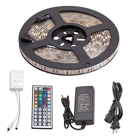 5M/16.4 Ft SMD 2835 RGB 300 LED Color Changing Kit with Flexible Strip Light 44 Key IR Remote Control  Power Supply