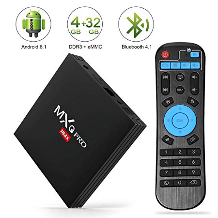 Android TV Box, Leelbox Android 8.1 4GB RAM/32GB ROM RK3328 Quad-Core Media Box Support 2.4GHz WiFi 64 bits H.265 BT 4.1, USB 3.0[MXQ PRO max S]