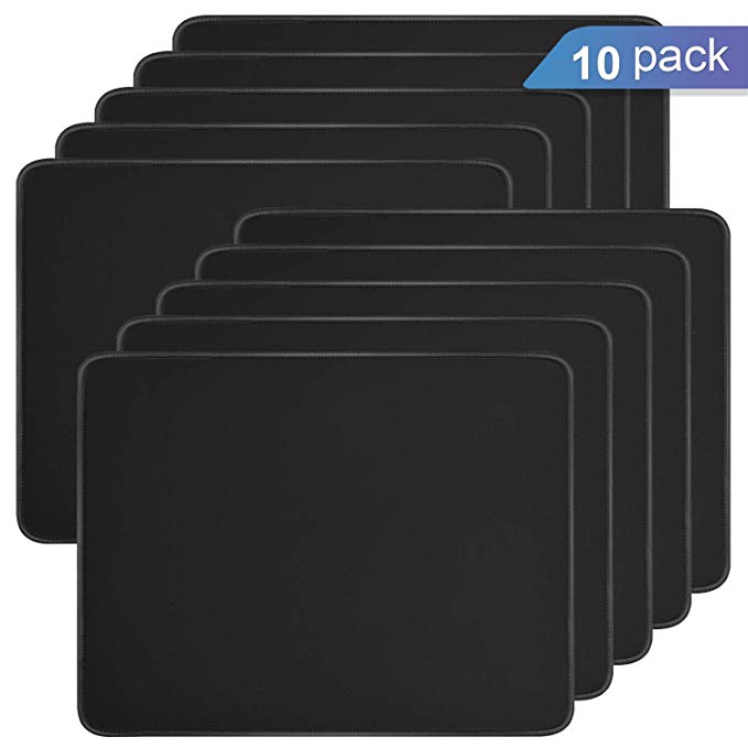 Ktrio 10 Pack Mouse Pad with Stitched Edges Mousepads Bulk with Lycra Cloth, Non-Slip Rubber Base, Waterproof Coating Mouse Pads for Computers, Laptop, Office & Home, 11”x8.5”, 3mm, Black