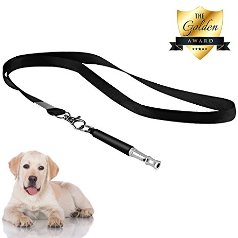 ONSON Dog Whistle to Stop Barking - Ultrasonic Patrol Sound Repellent Repeller - Adjustable Pitch in Black Color with FREE Premium Quality Lanyard Strap - Train Your Dog