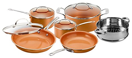 Gotham Steel 10-Piece Kitchen Set with Non-Stick Ti-Cerama Coating by Chef Daniel Green - Includes Skillets, Fry Pans, Stock Pots and Steamer Insert – Copper