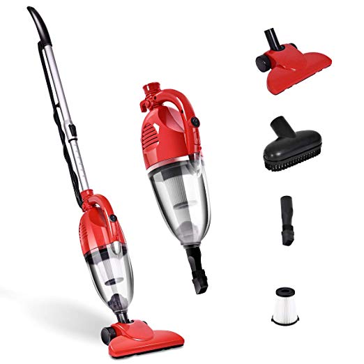 Costway 800W 2-in-1 Vacuum Cleaner Lightweight Corded Upright Stick and Handheld with Filtration (Red)