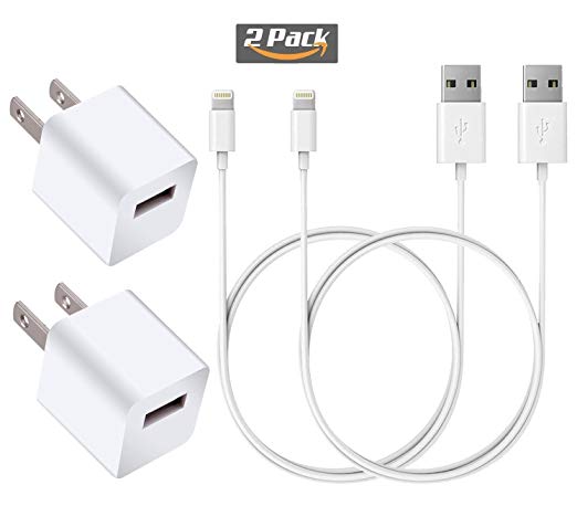 2-pack iPhone Charger Power Adapter 1A   Cable(3FT) for iPhone 6 6S Plus / 7 7 Plus/X 8 8 Plus 5S 5C 5 iPod 5 Nano 7