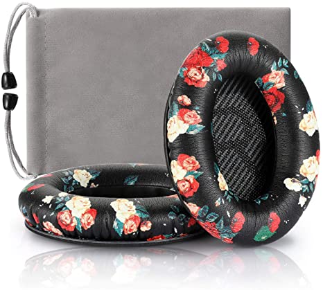 Headphones Replacement Ear Pads,Compatible for Bose Quietcomfort QC15 QC25 QC35 35 ii-(Black Floral)