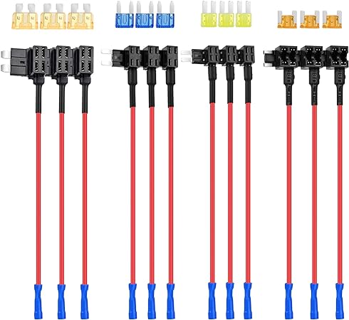 Nilight 12 Pack 12V Car Add-a-Circuit Fuse Tap Standard Mini Micro2 and Low Profile Fuse Taps 4 Types ATO ATC ATM APM Fuse Holder for Cars Trucks Boats