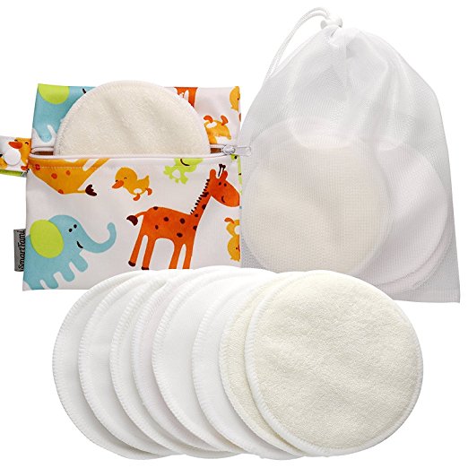 Best Washable Organic Bamboo Nursing Pads(8 Pack) with Laundry and Cloth Bag by SmartFami, Reusable Breast Pads, Ultra Soft, Waterproof, Leakproof Bra Pads, Absorbent, Breastfeeding Pads (Style 1)