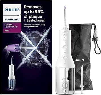 Philips Sonicare Cordless Power Flosser 3000 Oral Irrigator - Water Flosser for Teeth, Gums and Dental Care, White (Model HX3826/31)