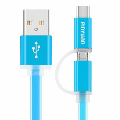 USB-C Cable,USB-C / Micro USB 2-in-1 Duo Cable Pinyuan Micro USB Type-C Duo Cable with Type C Convert Adapter,Charging Data Sync Cable for both micro USB Devices and Type-C Devices (3.3ft / 1m Blue)