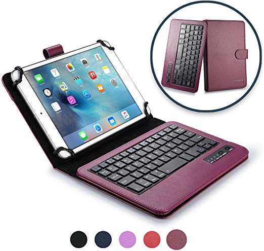 Cooper Infinite Executive Keyboard Case for 7-8" Tablets | 2-in-1 Bluetooth Wireless Keyboard & Leather Folio Cover, Universal, 100HR Battery (Purple)