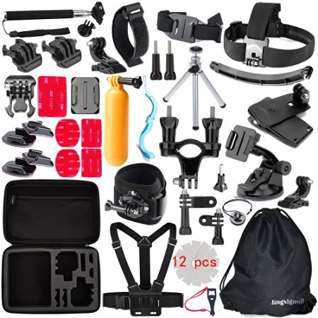 JingXiGuoJi 50-In-1 Outdoor Sports Camera Accessories Kit for GoPro Hero4 Session Hero 3/ 2/ 1/ SJ4000/ SJ5000/ SJ6000 Black Silver