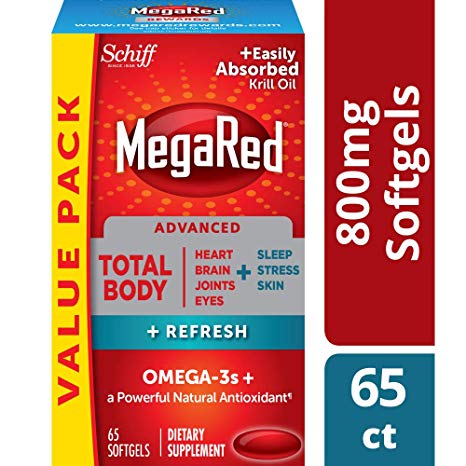Omega-3 Blend Total Body   Refresh Softgels, MegaRed (65 count in a bottle), Easily Absorbed Krill Oil, To Support Your Heart, Joints, Brain & Eyes