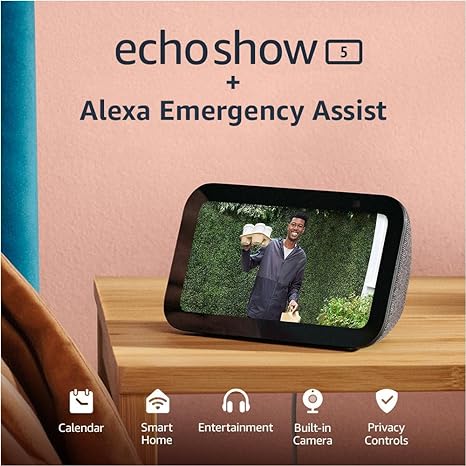 All-new Echo Show 5 (3rd Gen, 2023 release)   Alexa Emergency Monthly (auto-renewal) | Smart display with deeper bass and clearer sound | Charcoal