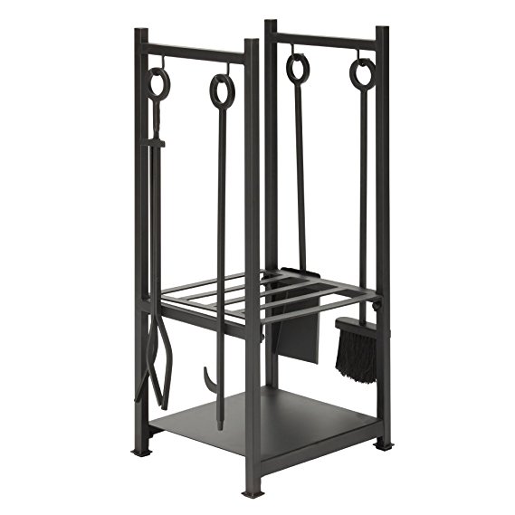UniFlame Black Wrought Iron Log Rack with Tools