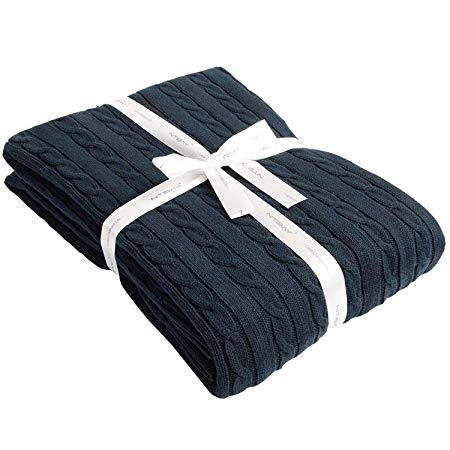 NTBAY Cotton Cable Knit Throw, Super Soft Warm Multi Color bed Blanket, Navy, 130 x 170 cm