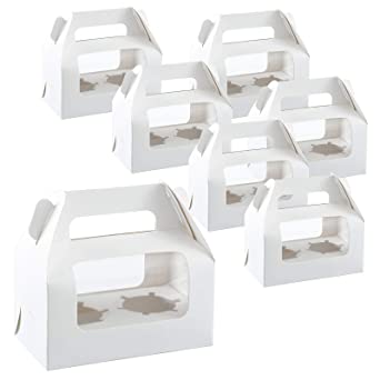 BURLIHOME 25Pcs White Cupcake Boxes, Bakery Boxes with Window and Inserts, Decorable Treat Boxes Packaging for Cookie Cupcake Pastry on Valentine's Day
