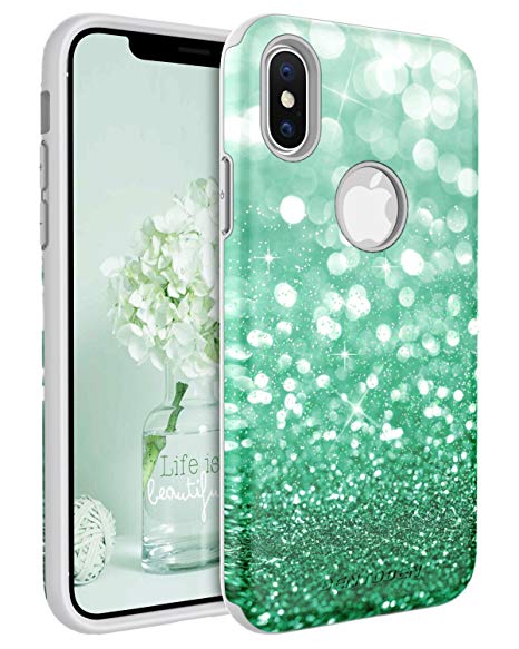 iPhone X Case, BENTOEBN Luxury Glitter Bling Slim Shockproof Case for Apple iPhone X Mint Green