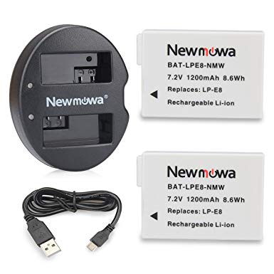 Newmowa Replacement LP-E8 Battery (2 Pack) and Dual USB Charger for Canon LP-E8 and Canon Eos 550D, Eos 600D, Eos 650D, Eos 700D, Eos Rebel T2i, Eos Rebel T3i, Eos Rebel T4i, Eos Rebel T5i Digital Camera