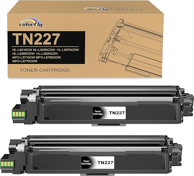 Colorfly Compatible TN227 TN-227 TN227BK Toner Cartridges Replacement for Brother TN227 TN-227BK TN223BK for Brother MFC-L3710CW MFC-L3750CDW MFC-L3770CDW HL-L3290CDW HL-L3230CDW HL-L3270CDW 2 Pack