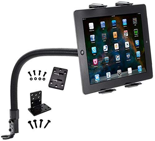Tablet Mount for Car and Truck - TACKFORM [ELD Mount] Industrial 22 Inch Gooseneck Seat Rail Device Holder for Taxi, Van, Vehicle, Semi. Cradle for all devices including iPad, Galaxy, Surface Pro …