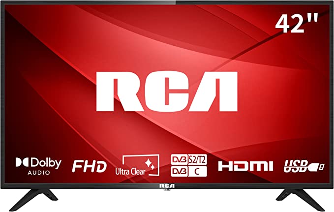 RCA RB42FD1 42 inch TV, DVB-T2-C-S2 Dolby Digital Audio TV, HD LED Backlighting Display, HDMI SCART USB Media Player Monitor for PS5 Xbox, Large Screen TV for Living Room Meeting Room, Black