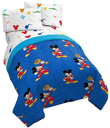 Jay Franco Disney Mickey Mouse Trophy 4 Piece Twin Bed Set - Includes Comforter & Sheet Set - Super Soft Fade Resistant Polyester - (Official Disney Product)