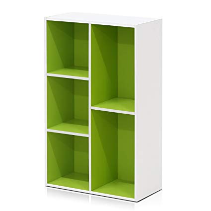 Furinno 5-Cube Reversible Open Shelf, White/Green 11069WH/GR