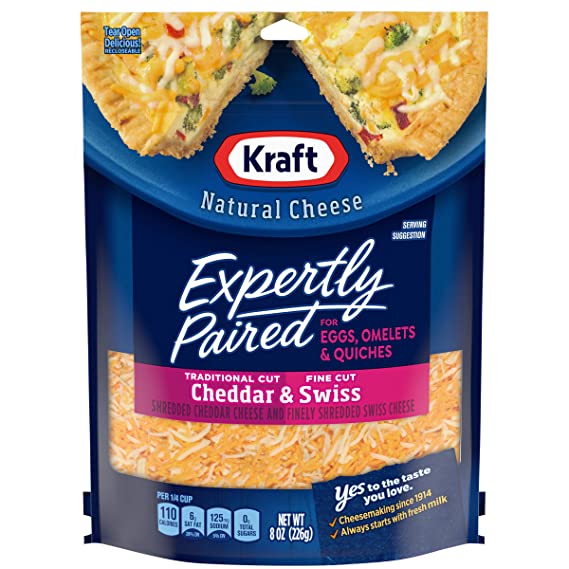 Kraft Expertly Paired Shredded Cheese for Eggs, Cheddar & Swiss (8 oz Bag)