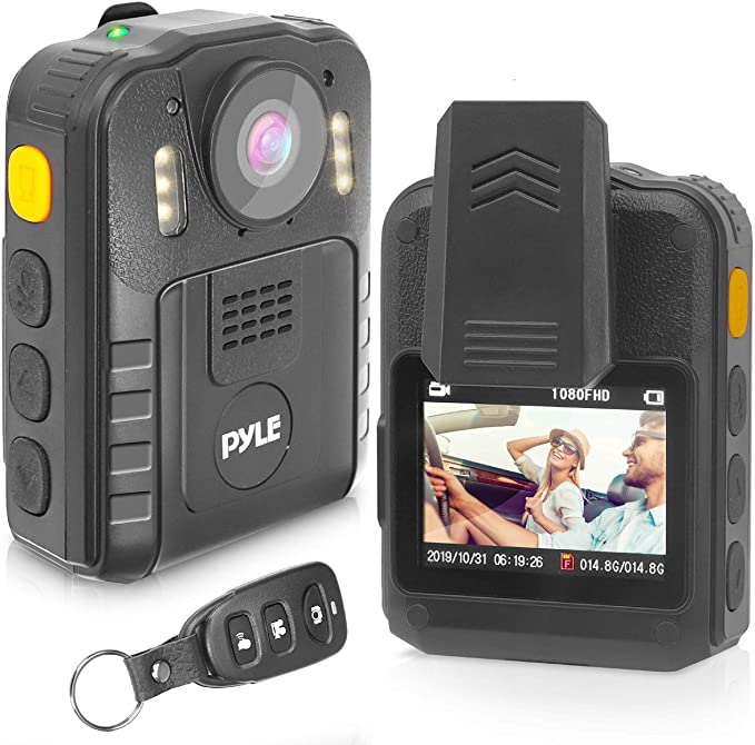 Police Security Video Body Camera - HD 2304x1296p 36MP Rechargeable Wireless Waterproof Wearable Law Enforcement Surveillance Cam, Audio Video Recording, Night Vision, Motion Detector - Pyle PPBCM92