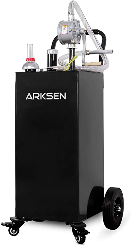 Arksen 30 Gallon Portable Gas Caddy Fuel Storage Tank Large Gasoline Diesel Can Hand Siphon Pump Rolling Wheels, Black