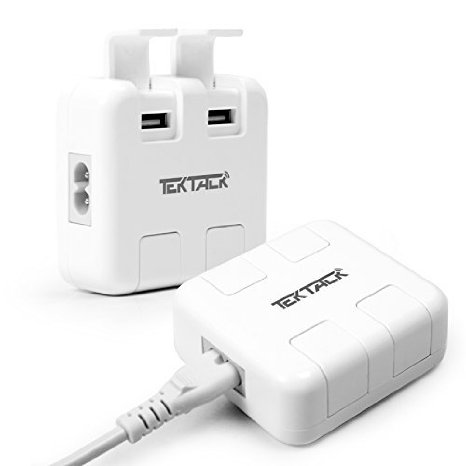 Tektalk 4-port Wall/Desktop USB Portable Charger with Auto-Detect Technology Portable Travel Adapter for iPhone 6/6 Plus/5S/5C, iPad Air/Mini, Samsung Galaxy S6/S5/S4, Note 4/3/2, Smartphones, Tablets and More